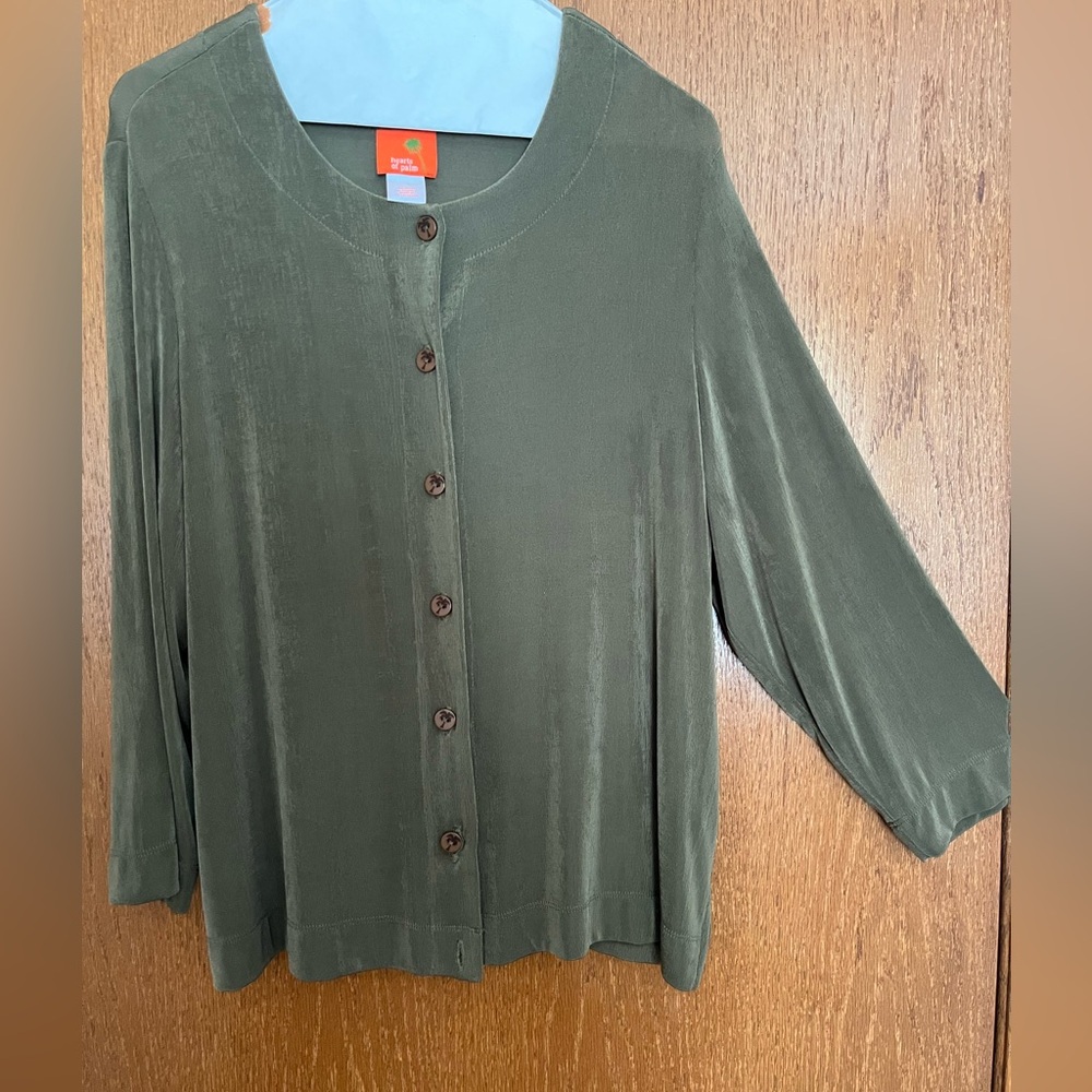 Hearts of Palm Olive Green Button-Up Women's Top